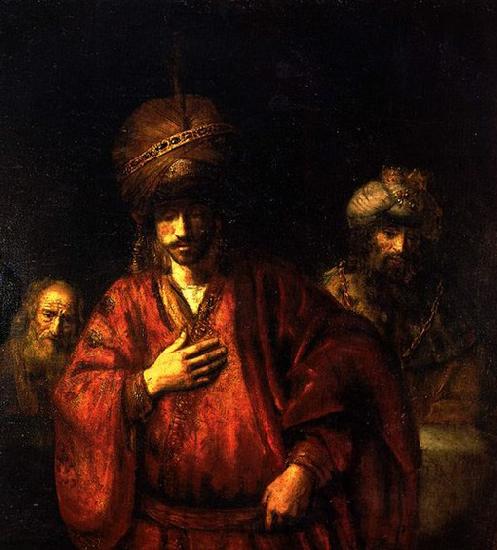 REMBRANDT Harmenszoon van Rijn Haman disgraced oil painting image